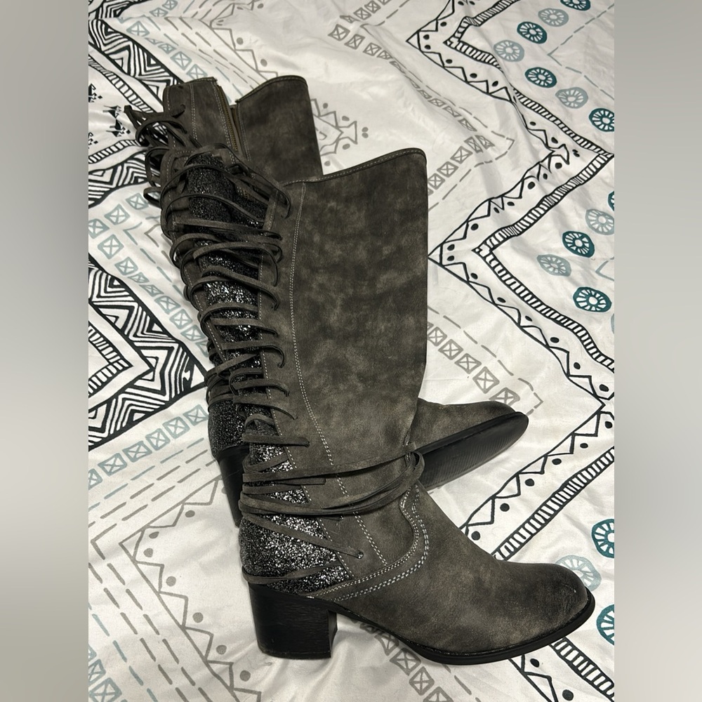 Grey Glitter Tall Boots